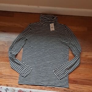NWT J Crew Black And White Stripe Tissue Turtleneck